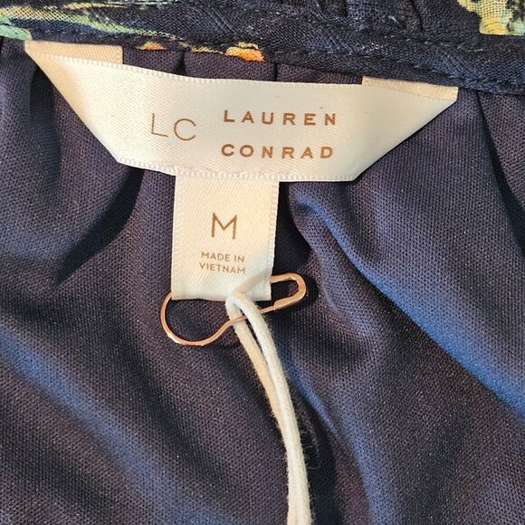 Lauren Conrad Floral Blouse Size Med Flowy Popover Navy - Picture 6 of 9